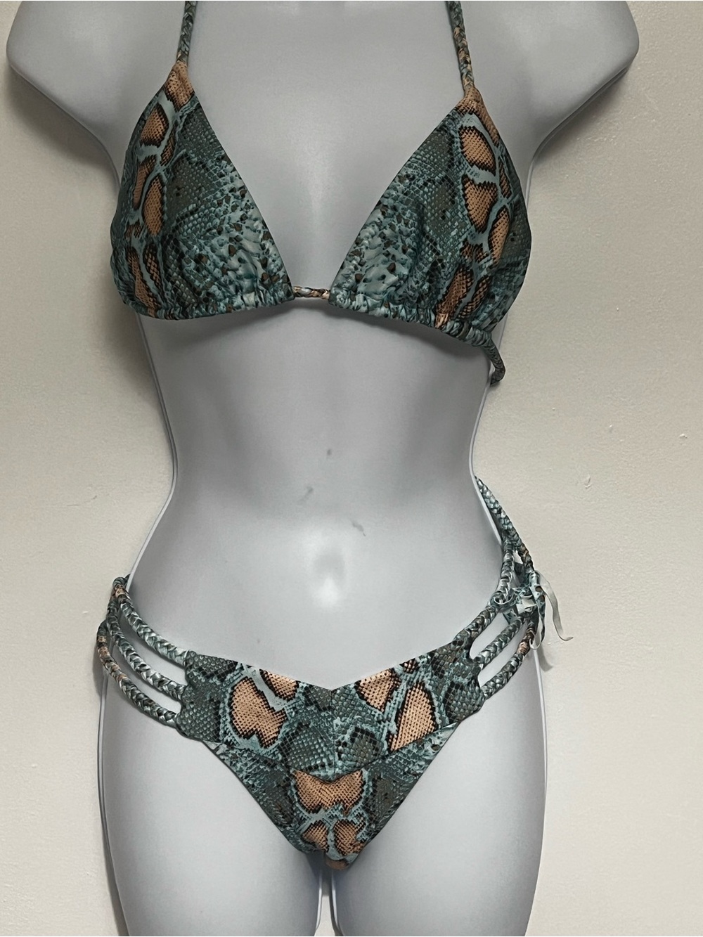 Kailani light aqua Snake-Print Bikini Set - Reptile Pattern Swimwear L